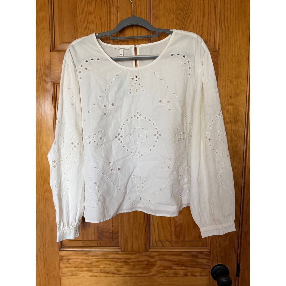 Maurices Womens XXL White Eyelet Embroidered Long Sleeve Cotton Blouse NWT